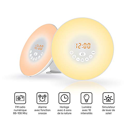WE Audio radio-réveil lumineux LED tactile 7 couleurs avec simulateur d’aube