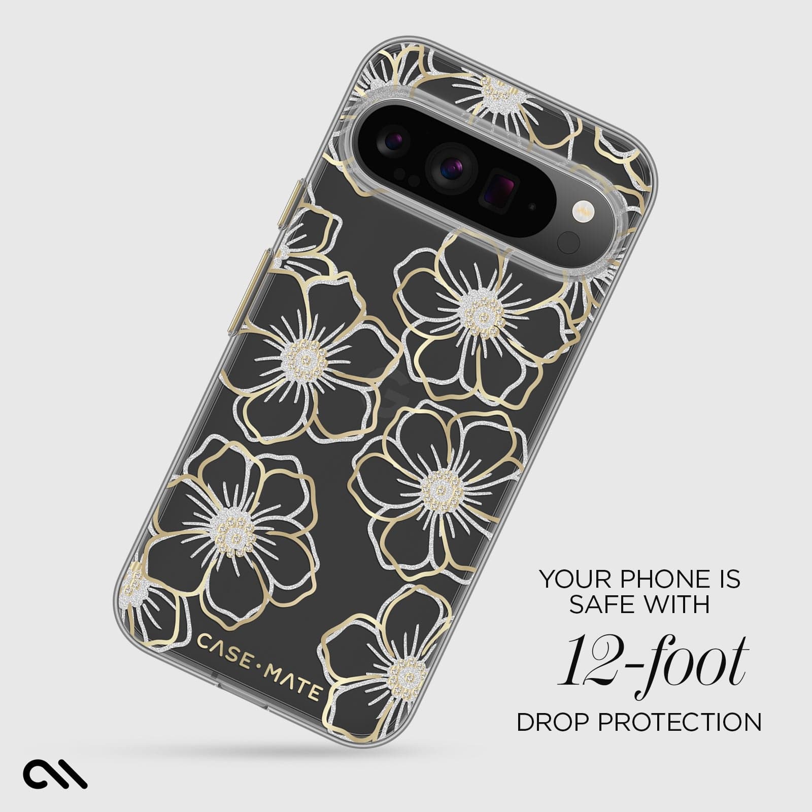 CASE-MATE Phone Cases Floral Gems coque Pixel 9 Pro XL dorée