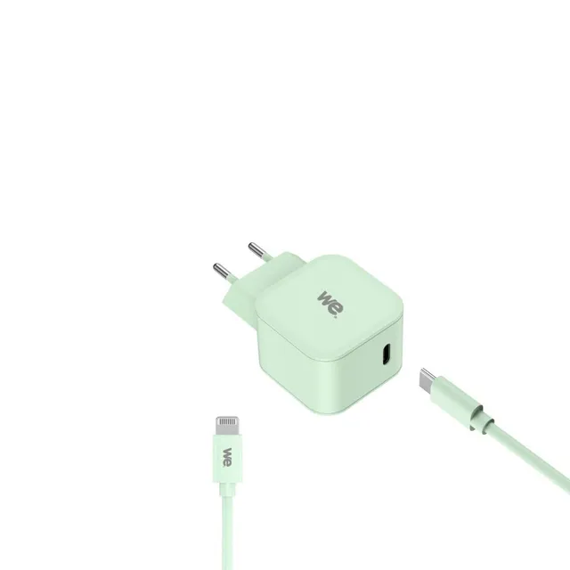 WE WE POP Pack chargeur secteur USB-C + câble USB-C/Lightning vert 20 W