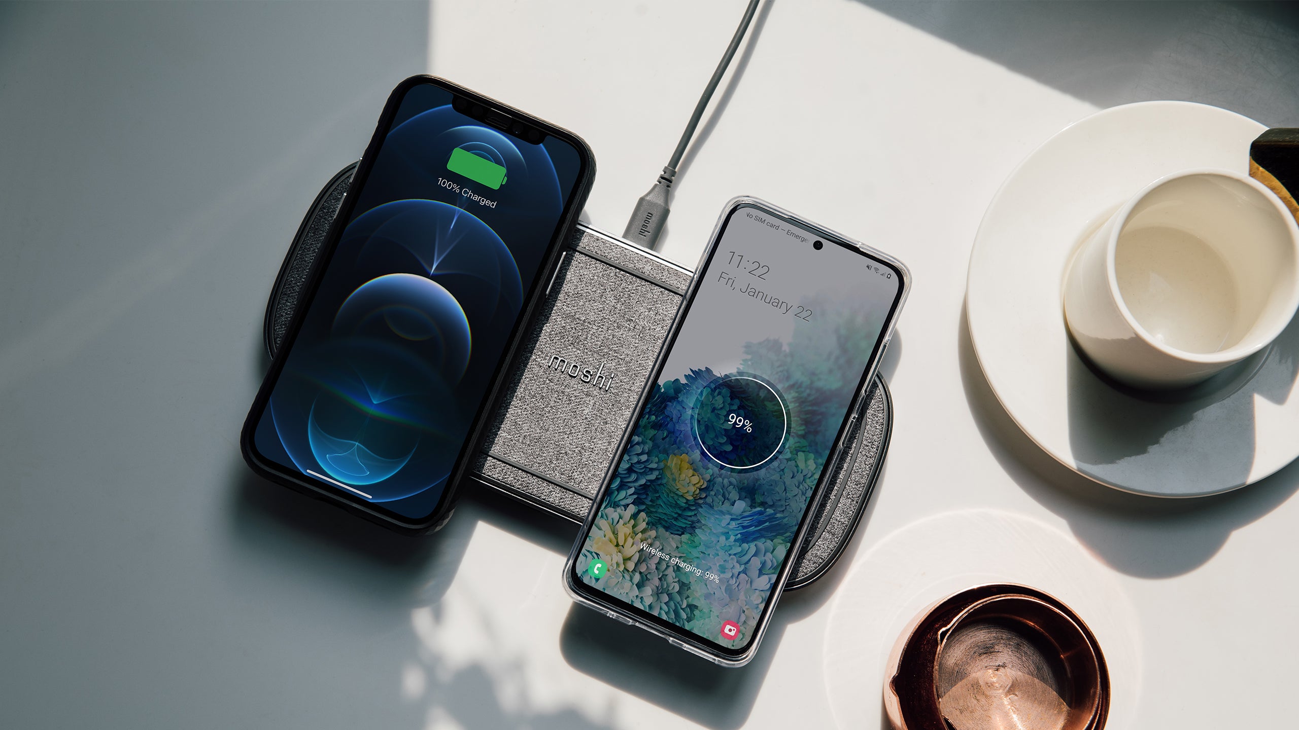 Moshi Chargers Sette Q Dual Wireless Charging Pad chargeur sans fil 15 W Nordic Gray