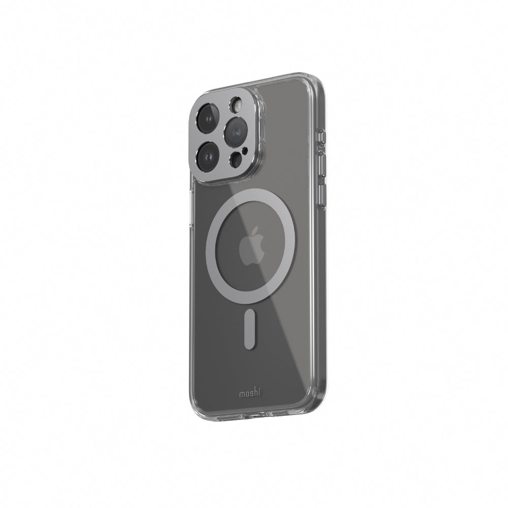 Moshi Cases iGlaze Clear Hardshell Case MagSafe coque iPhone 15 Pro Max Luna Silver