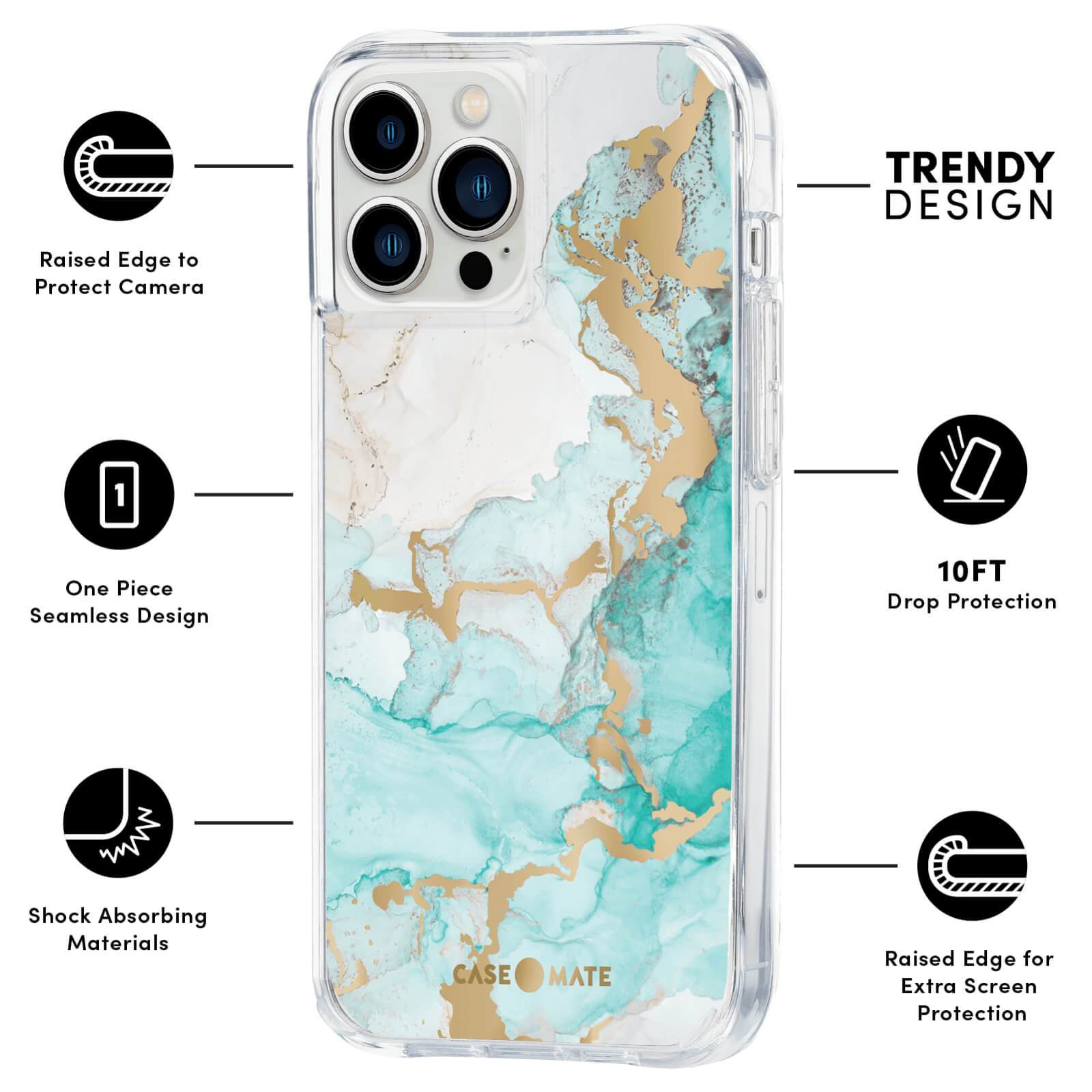 CASE-MATE Phone Cases Ocean Marble coque iPhone 13 Pro bleue antichoc