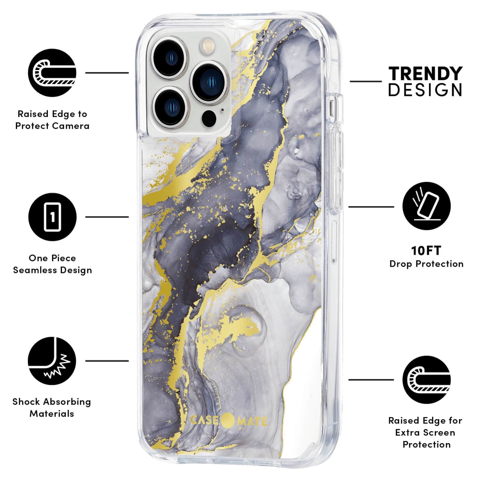 CASE-MATE Phone Cases Navy Marble coque iPhone 13 Pro bleu antichoc