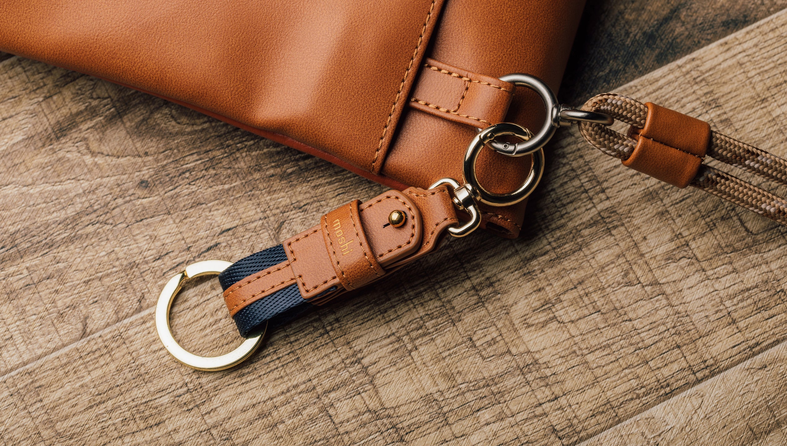 MOSHI Card Holders and Keychains Vegan Leather Key Ring porte-clés Noir ardoise