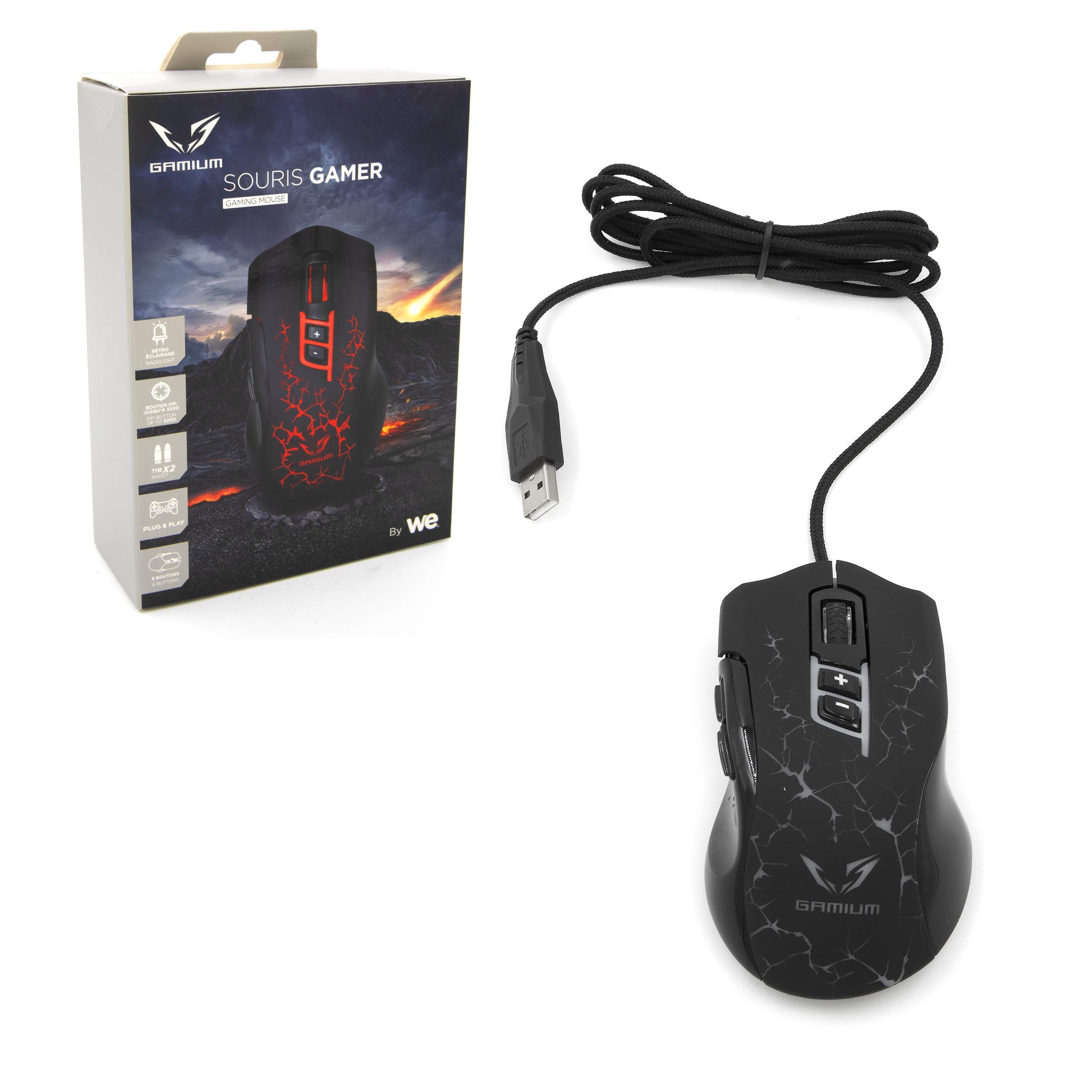 WE GAMIUM souris gamer 3200 DPI 8 boutons filaire