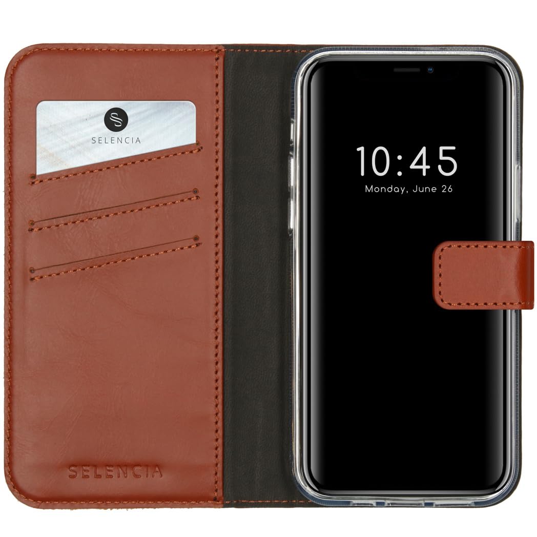 SELENCIA Étui à rabat Era cuir iPhone 12/12 Pro marron 3 cartes magnétique