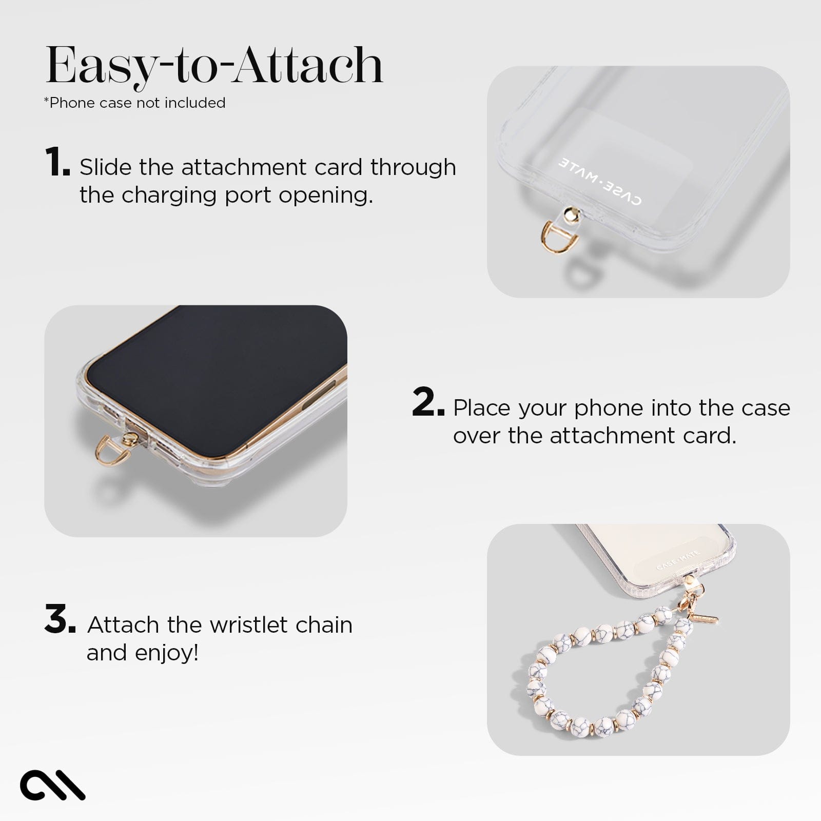 CASE-MATE Phone Accessories White Marble Phone Charm dragonne téléphone White Marble, mains libres