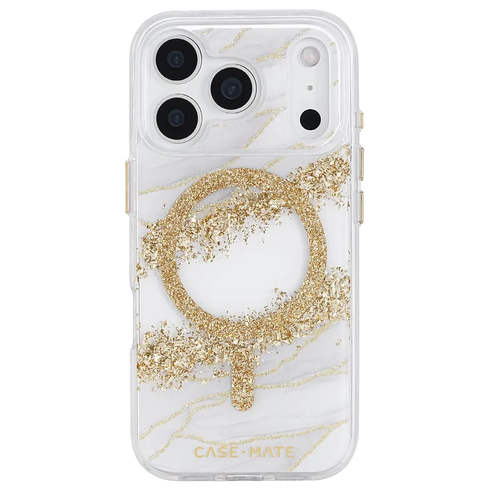 CASE-MATE Karat Granite coque iPhone 17 Pro MagSafe granite blanc et or