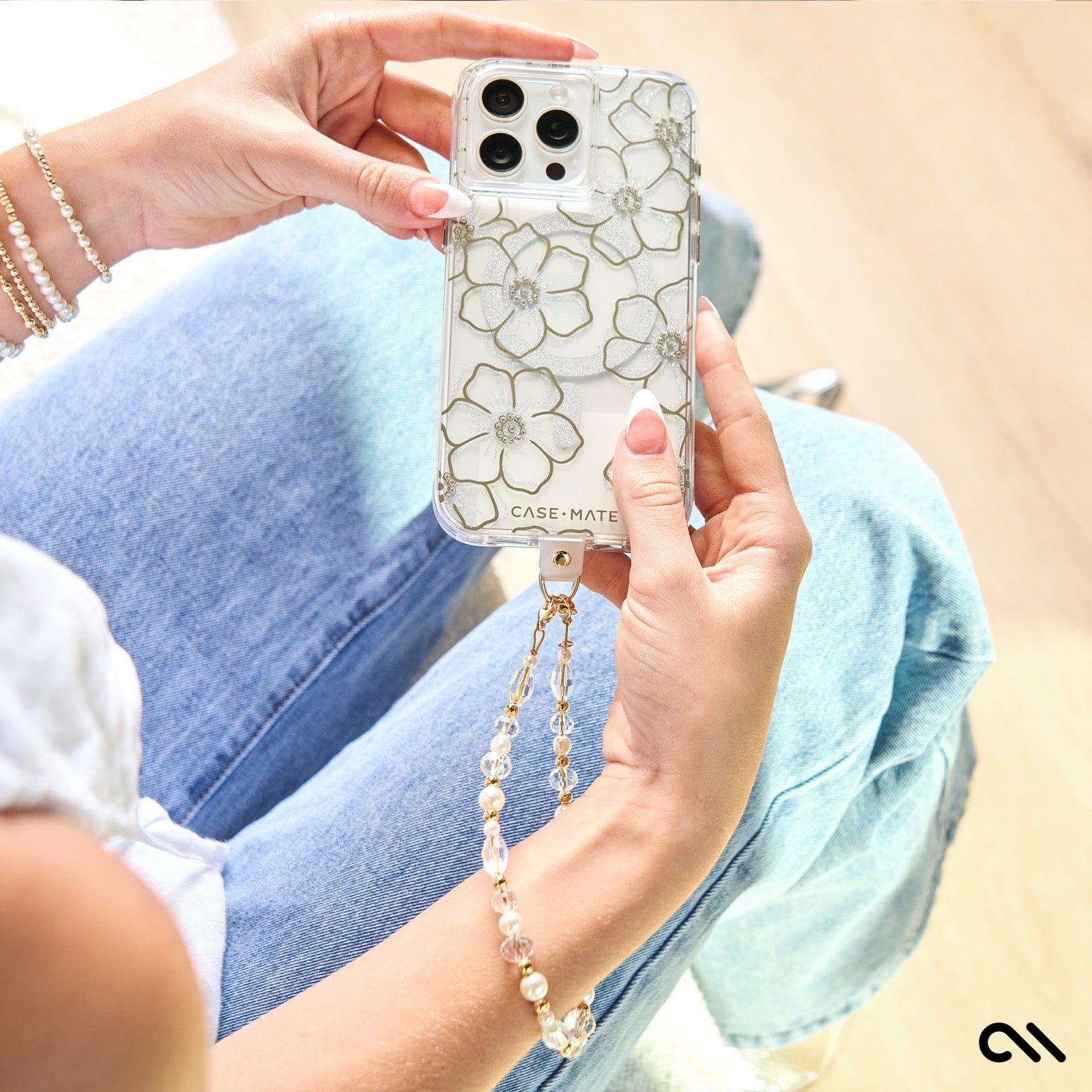 CASE-MATE Phone Accessories Crystal Pearl Gold bijou de téléphone doré