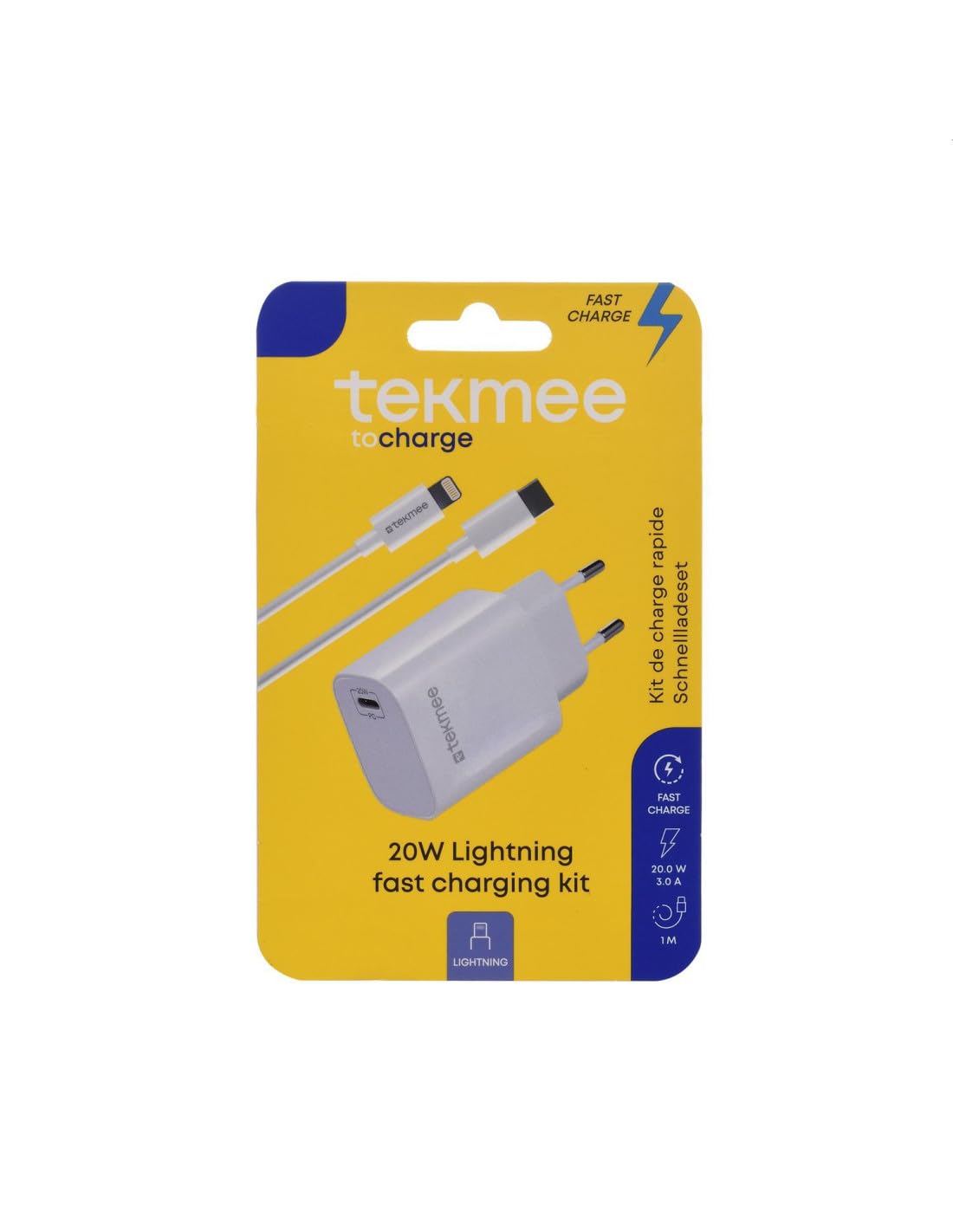 Tekmee Kits de charge rapide kit iPhone 20 W USB-C avec câble Lightning