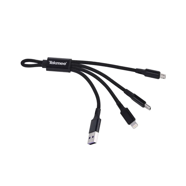 Tekmee câble de charge 3-en-1 16 cm Lightning USB-C Micro-USB