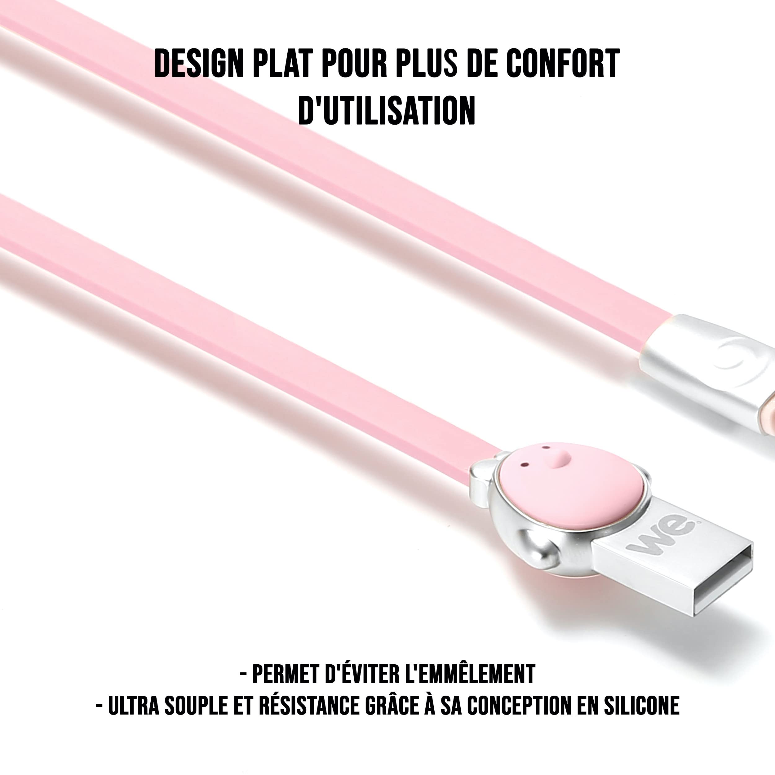 WE Cables Poule câble micro USB plat 1,2 m rose