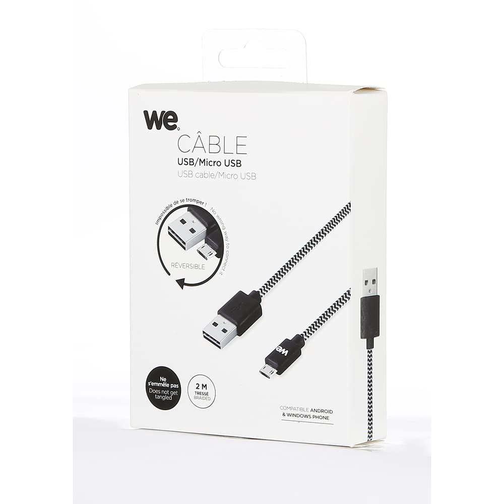 WE Cables câble USB Micro USB nylon tressé 2 m noir et blanc