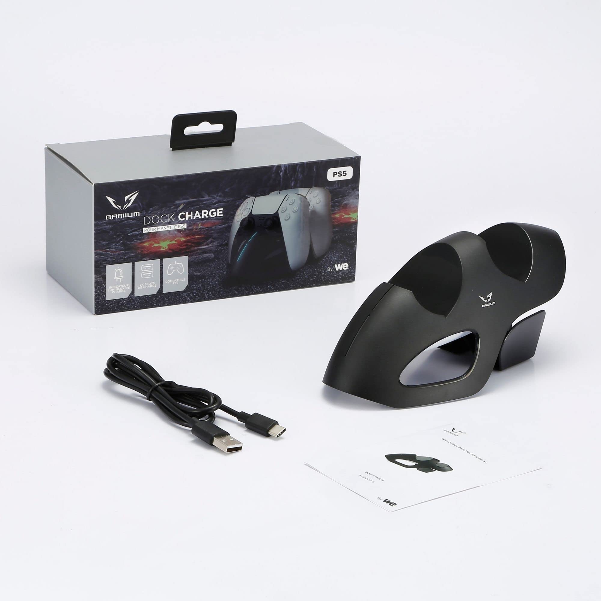 WE GAMIUM station de charge manettes PS5 double avec LED noire
