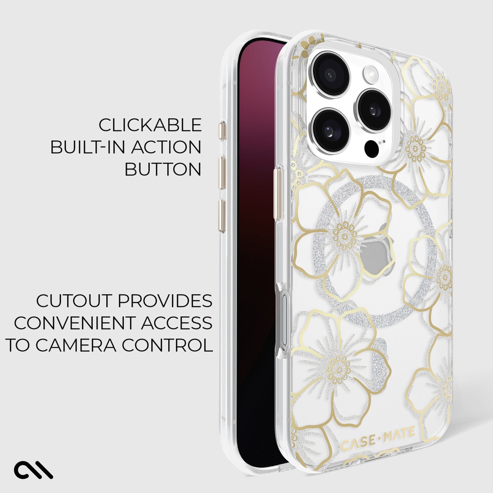 CASE-MATE coque iPhone 16 Pro Floral Gems MagSafe fleurs et pierres