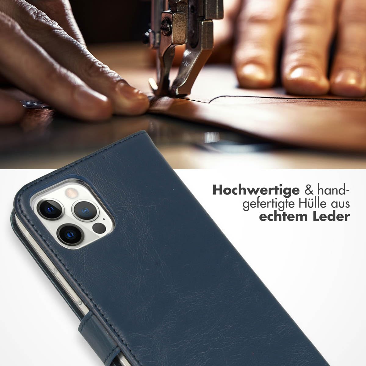 SELENCIA Étui à rabat Era iPhone 12 cuir bleu 3 cartes