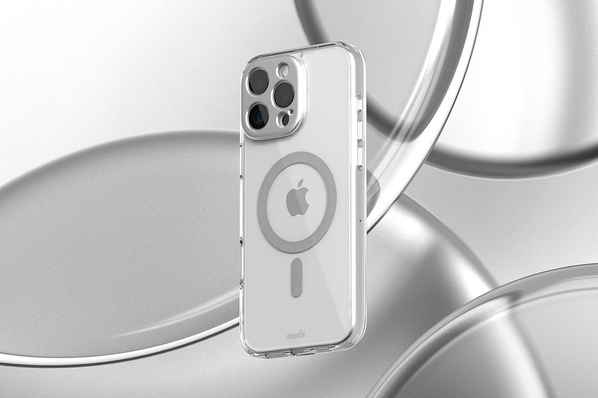 MOSHI Cases iGlaze Clear Hardshell Case coque iPhone 16 Luna Silver MagSafe