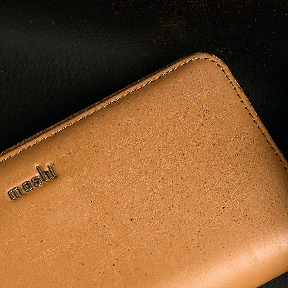 Moshi Wallets Folia Zip-Around Long Wallet portefeuille long zippé noir ardoise et caramel