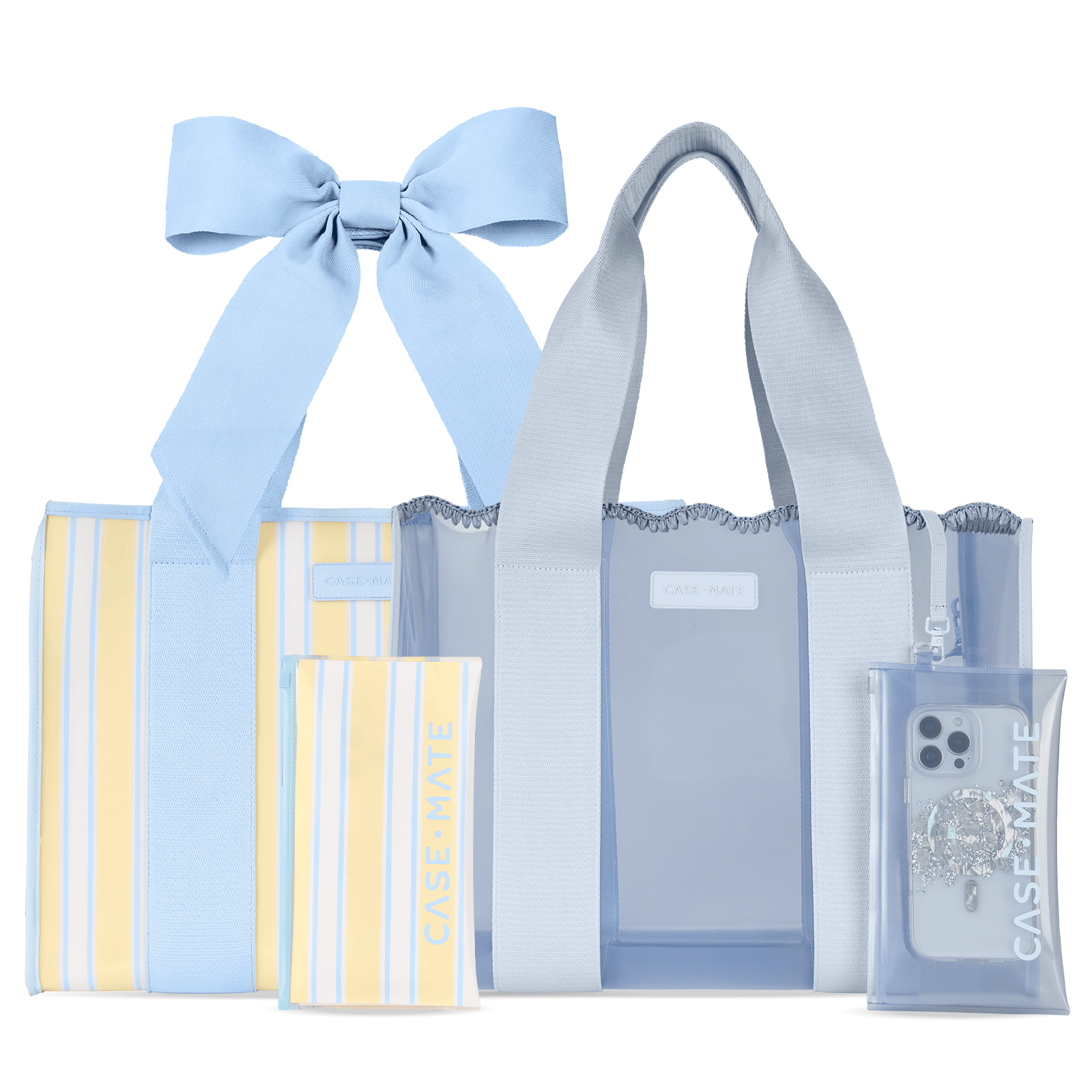 CASE-MATE Bundles The Tote Duo Cabana Stripe Bow & Carolina Blue Crochet Wave sacs cabas lot de 2