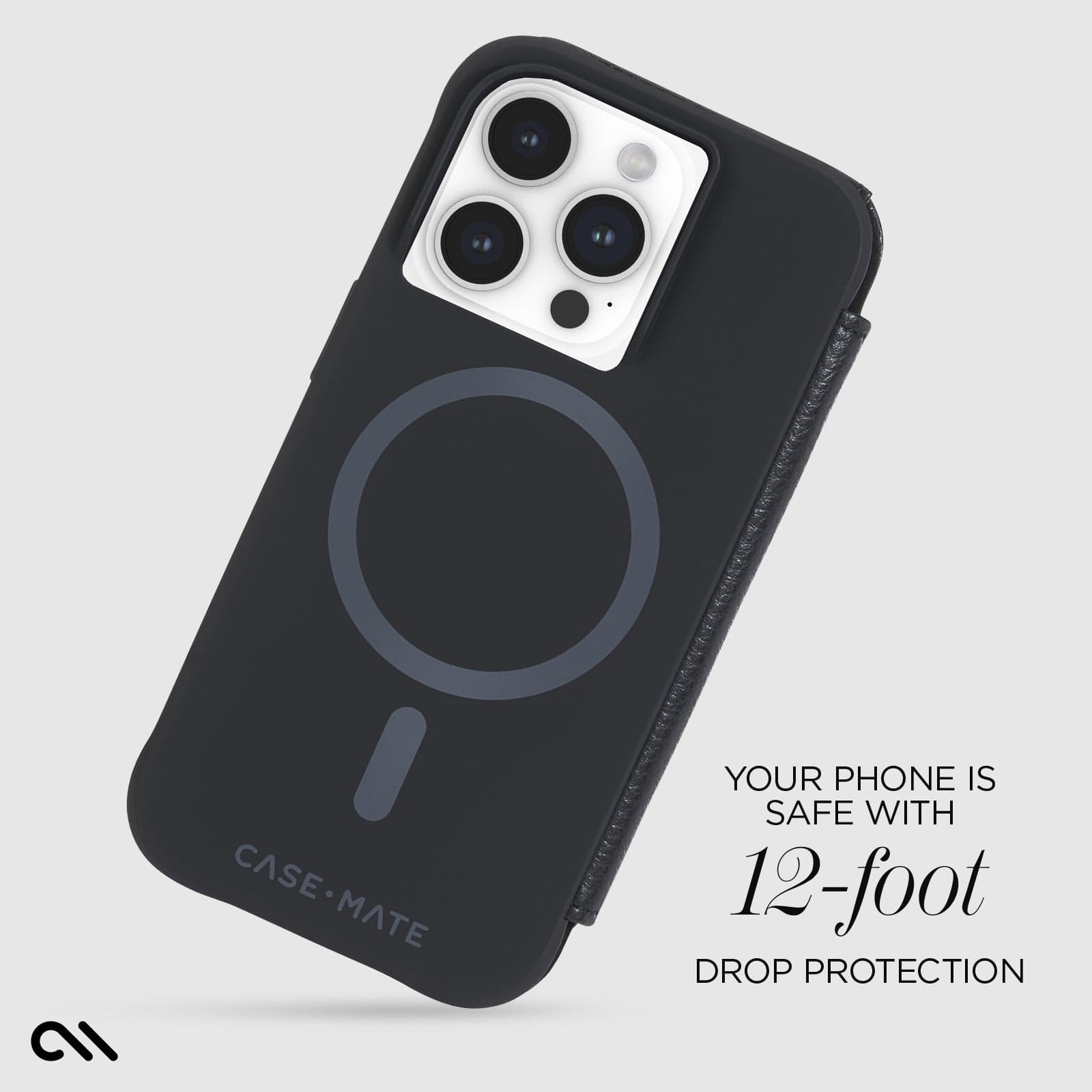 CASE-MATE Phone Cases Wallet Folio MagSafe coque iPhone 15 Pro noire portefeuille