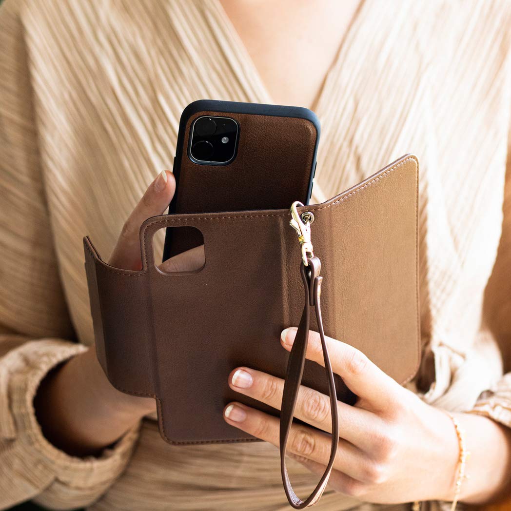 SELENCIA Étui à rabat Surya iPhone SE 2020 8 7 6 marron étui 2 en 1 4 cartes RFID