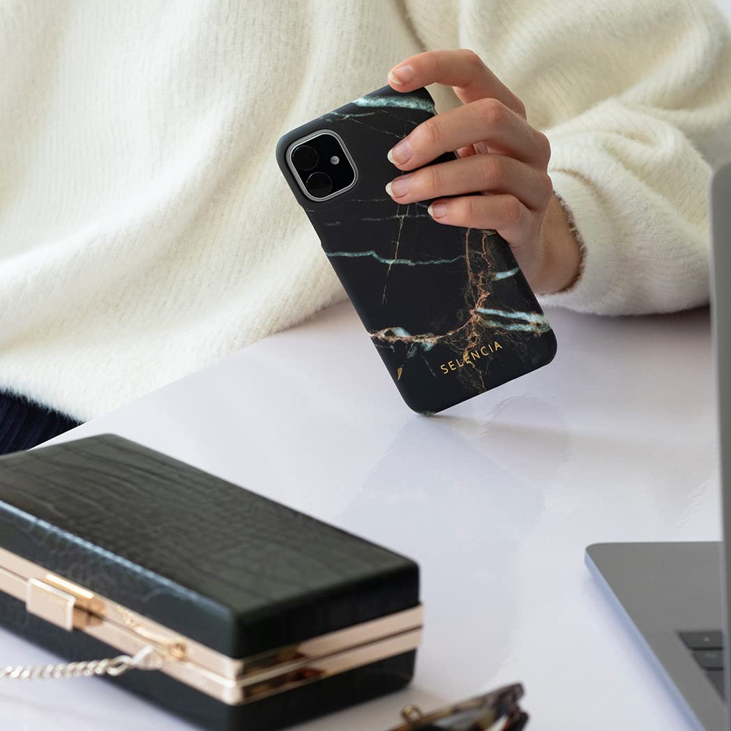 SELENCIA Coque arrière Maya Fashion Back Cover iPhone 12 noir marbre mat Qi