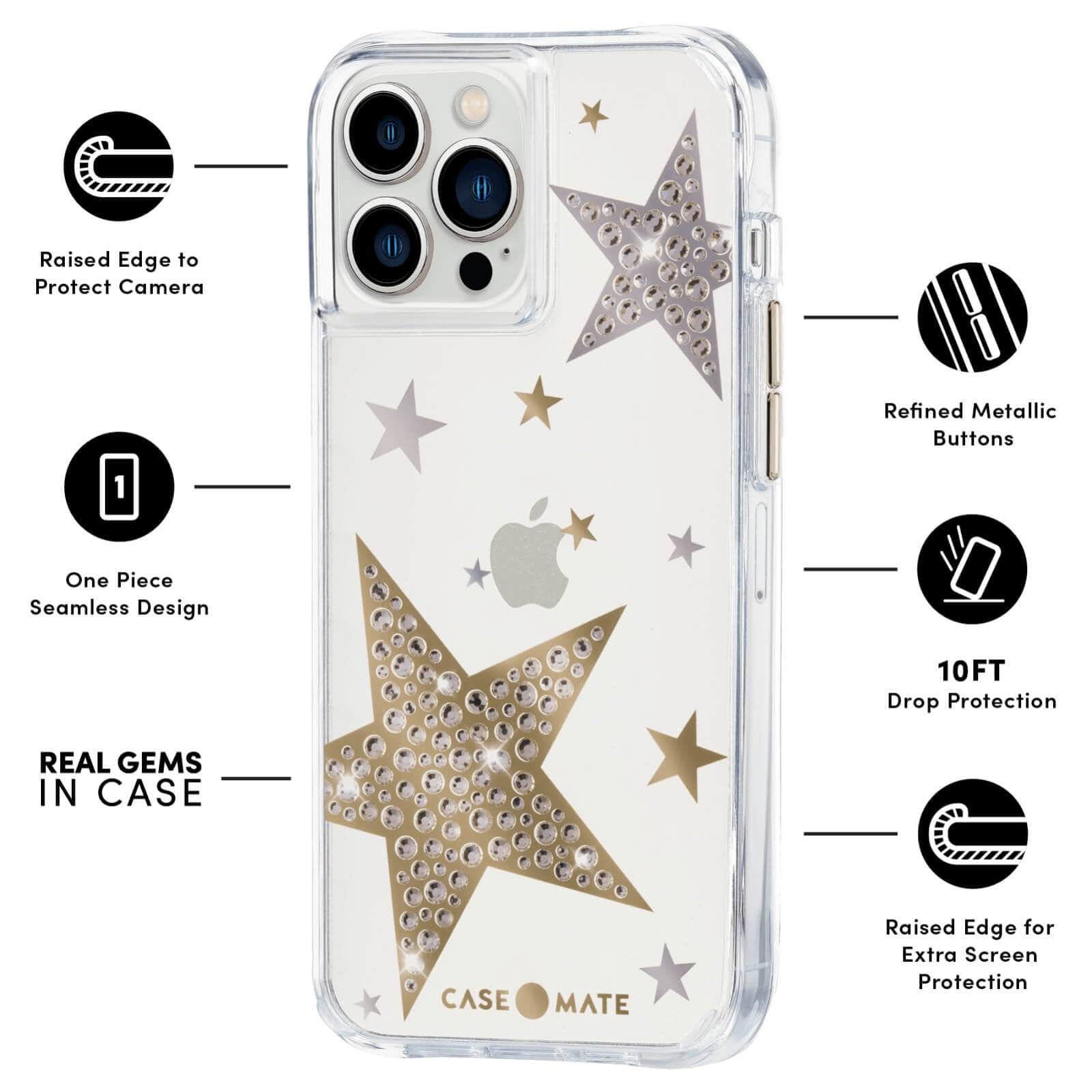 CASE-MATE Phone Cases Sheer Superstar coque iPhone 13 Pro étoiles recyclée