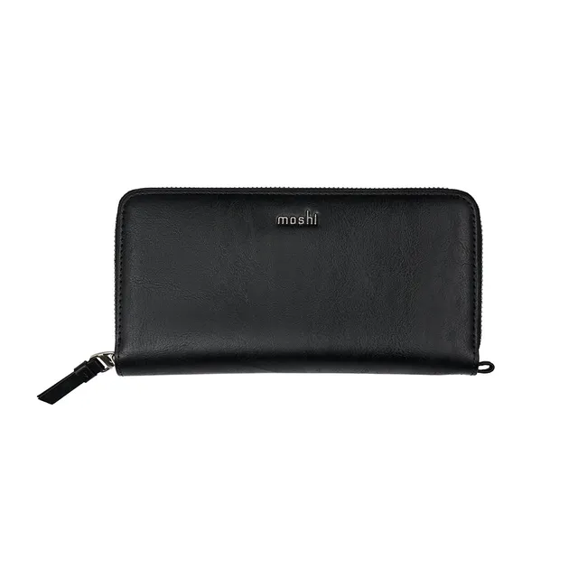 Moshi Wallets Folia Zip-Around Long Wallet portefeuille long zippé noir ardoise et caramel