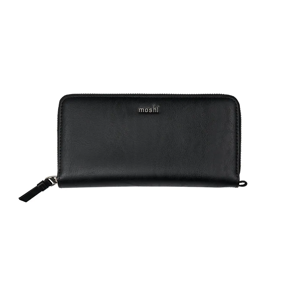 Moshi Wallets Folia Zip-Around Long Wallet portefeuille long zippé noir ardoise et caramel