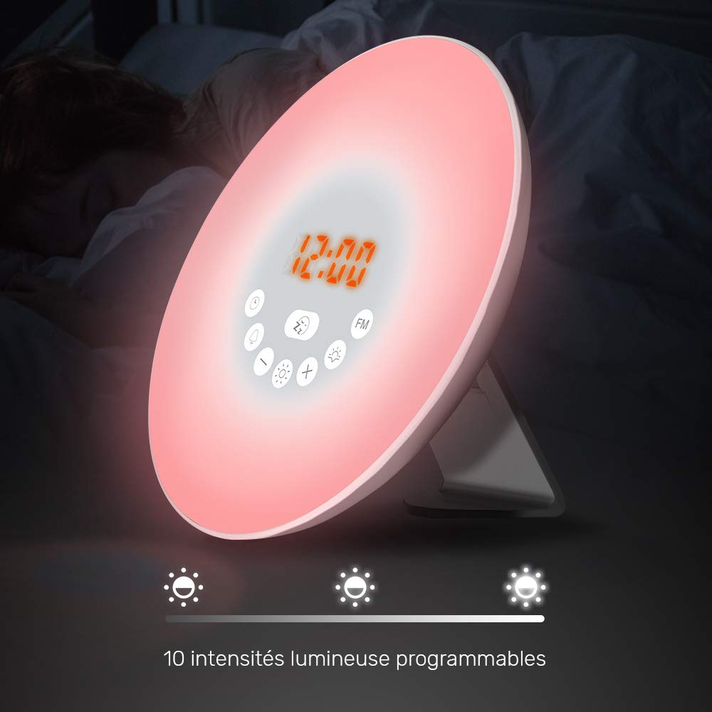 WE Audio radio-réveil lumineux LED tactile 7 couleurs avec simulateur d’aube