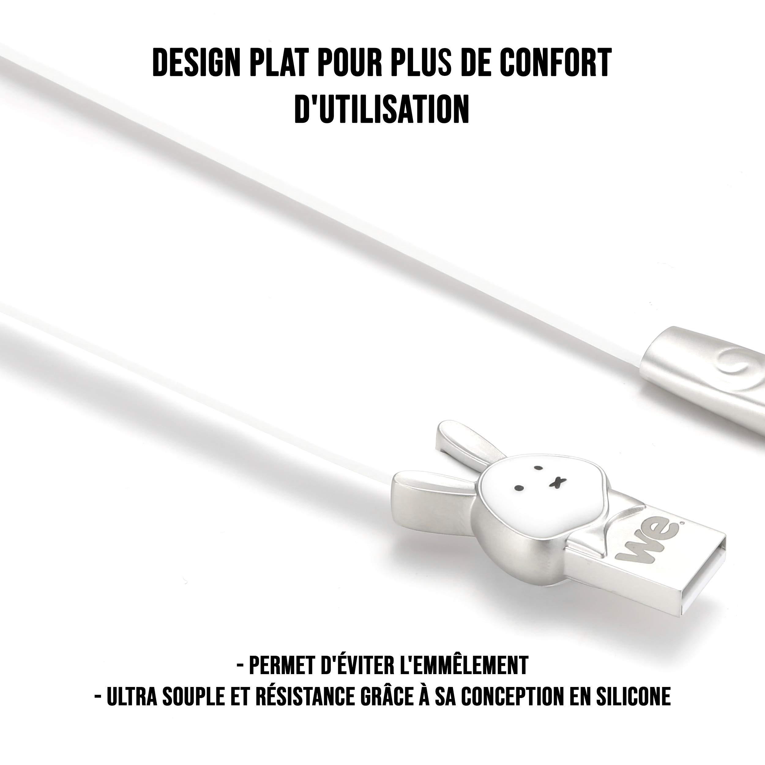WE Cables Lapin câble micro USB plat 1,2 m blanc