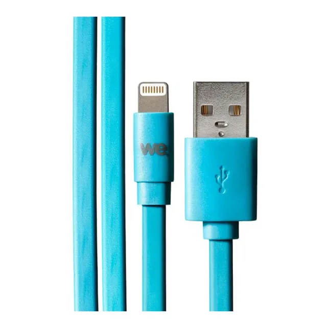 WE Cables câble USB Lightning plat 1 m bleu, gaine silicone