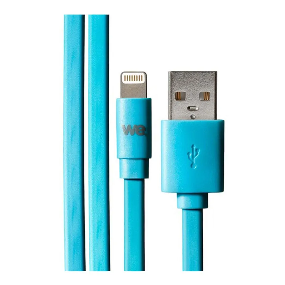 WE Cables câble USB Lightning plat 1 m bleu, gaine silicone