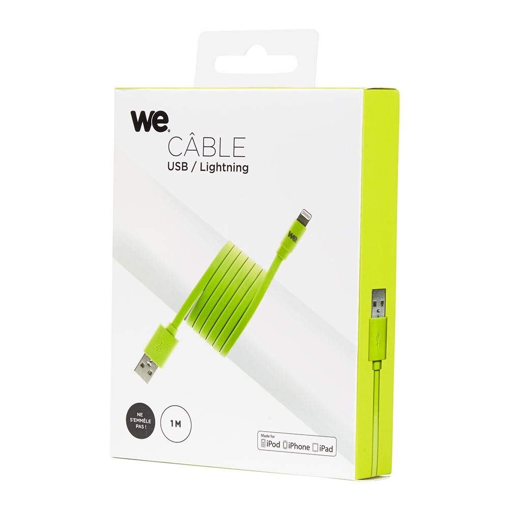 WE Cables câble USB Lightning plat 1 m vert en silicone