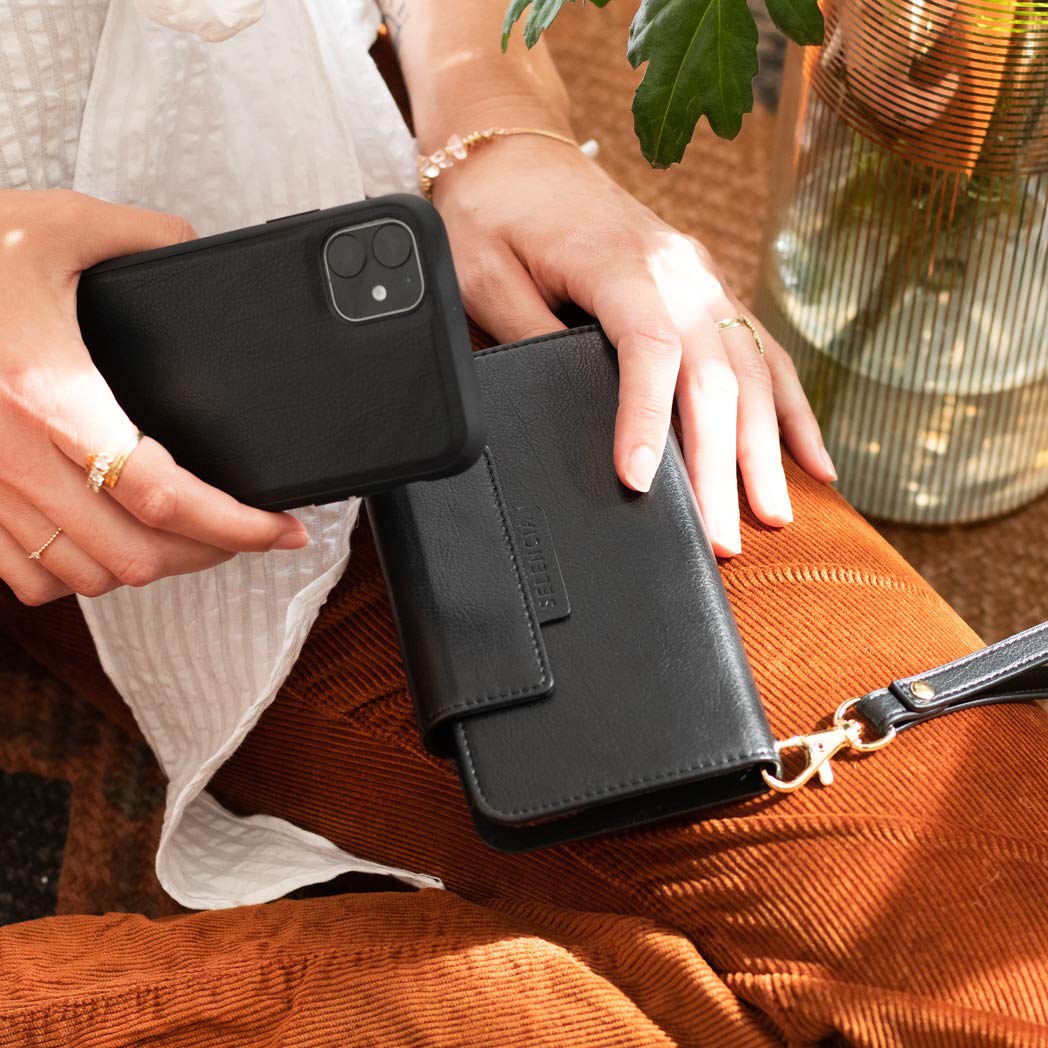 SELENCIA Étui à rabat Surya iPhone XR noir étui 2 en 1 4 cartes RFID