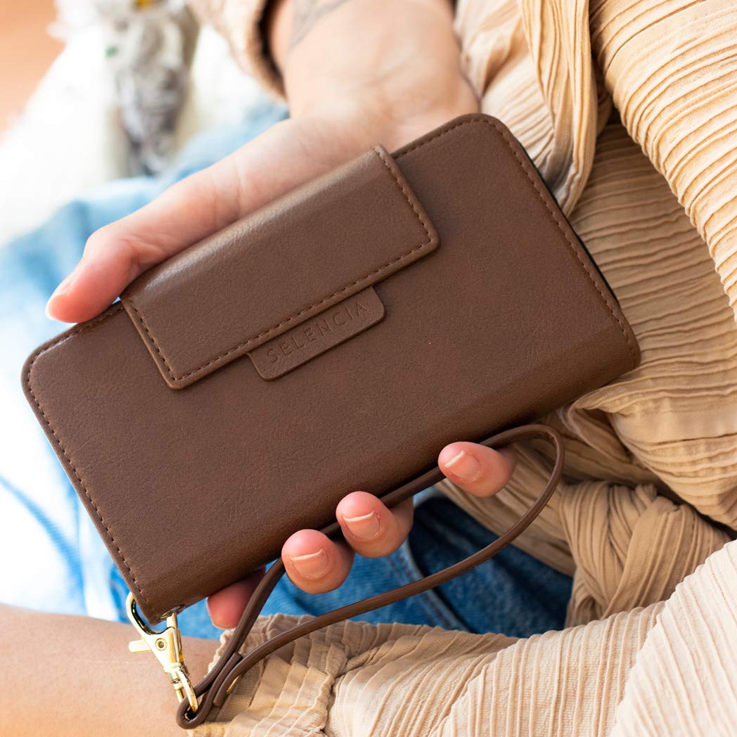 SELENCIA Étui à rabat Surya iPhone SE 2020 8 7 6 marron étui 2 en 1 4 cartes RFID