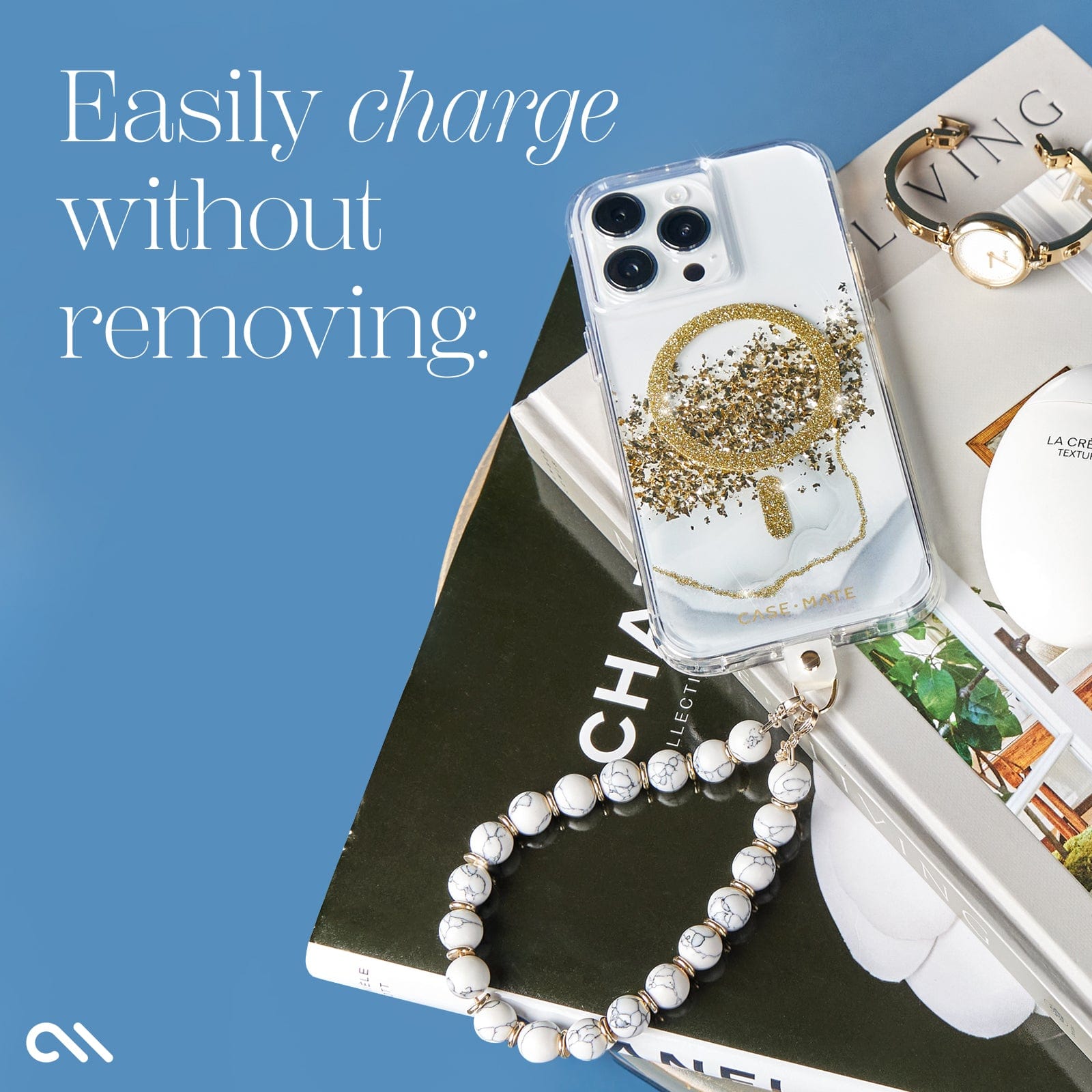 CASE-MATE Phone Accessories White Marble Phone Charm dragonne téléphone White Marble, mains libres