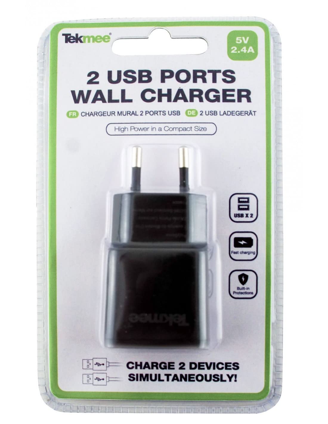 Tekmee Chargeurs muraux chargeur mural double USB 2,4 A 5 V