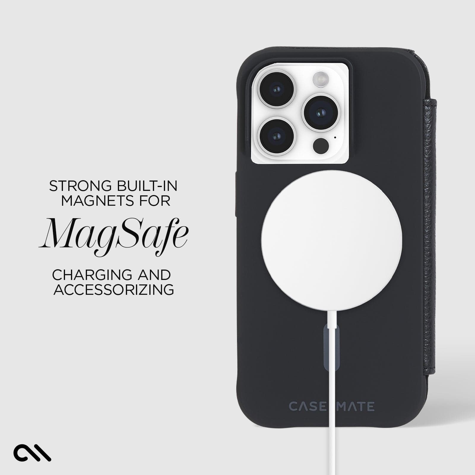 CASE-MATE Phone Cases Wallet Folio MagSafe coque iPhone 15 Pro noire portefeuille