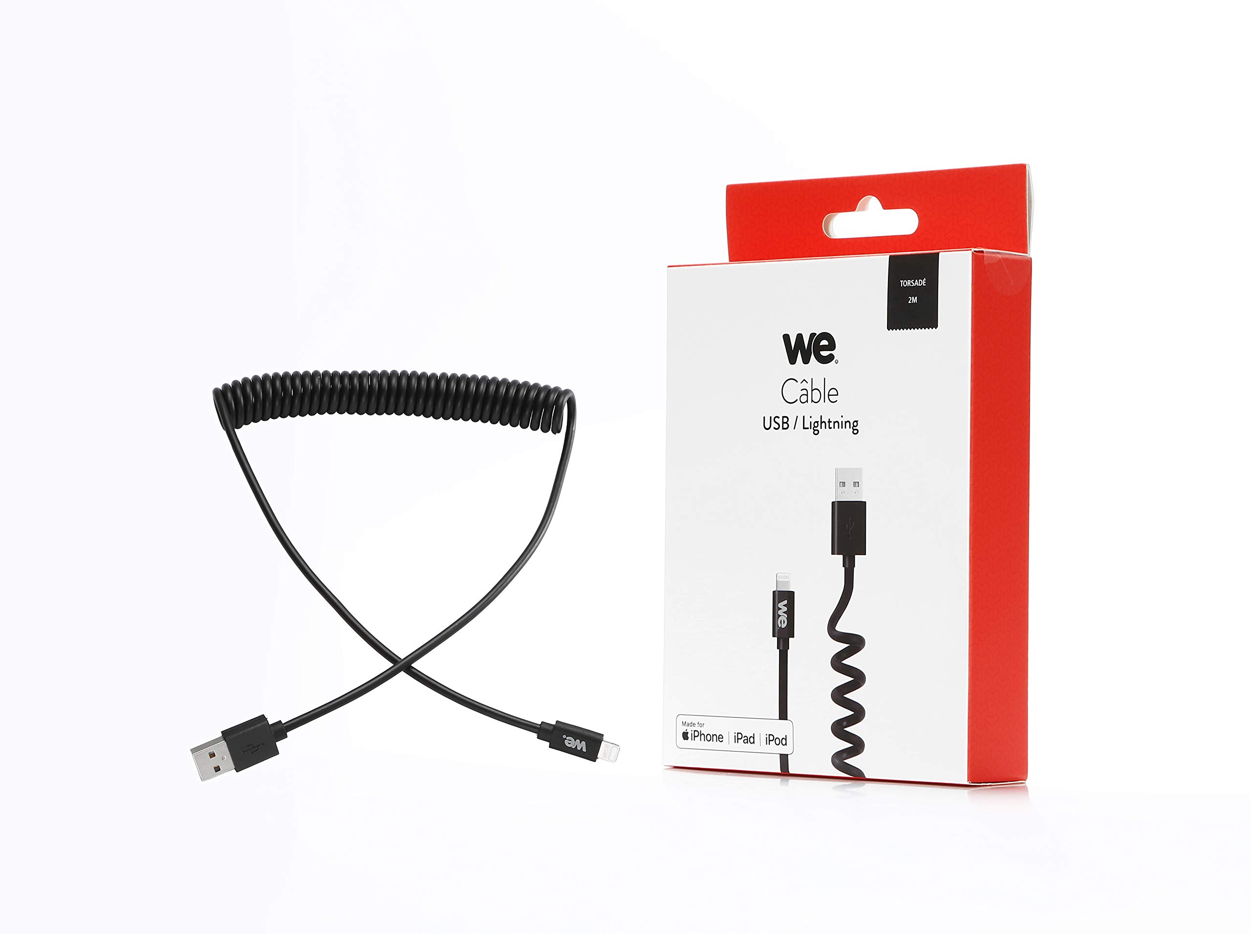 WE Cables câble USB Lightning 2 m noir torsadé
