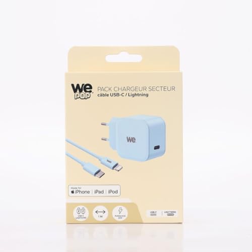 WE WE POP Pack chargeur secteur USB-C + câble USB-C/Lightning bleu 20 W