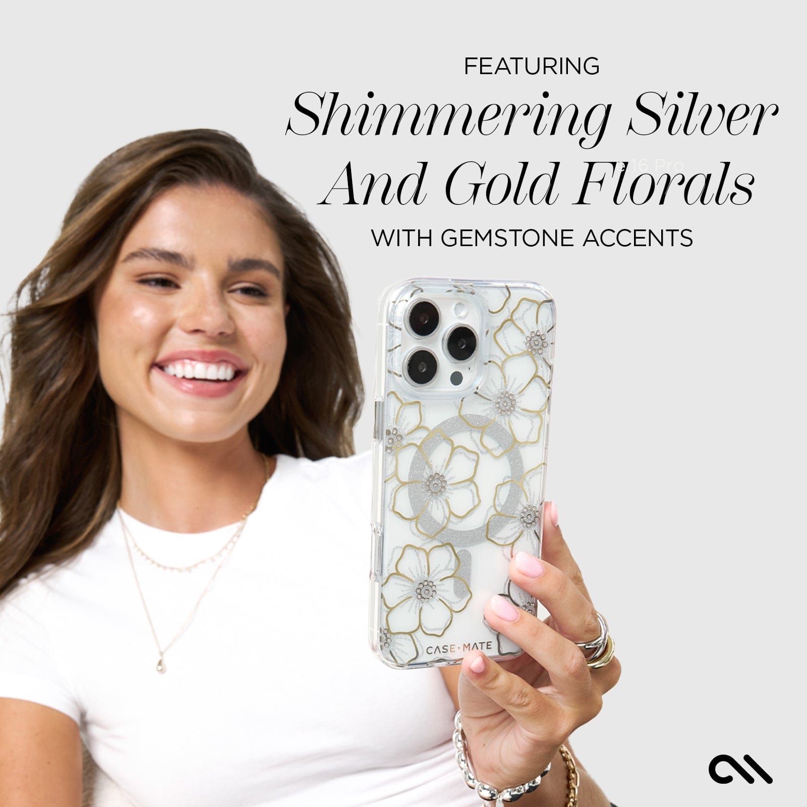 CASE-MATE coque iPhone 16 Pro Floral Gems MagSafe fleurs et pierres