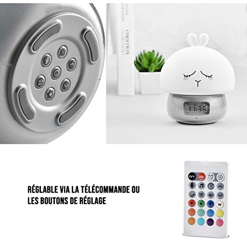 WE Audio Réveil lapin enfant rechargeable 1200 mAh à lumière réglable