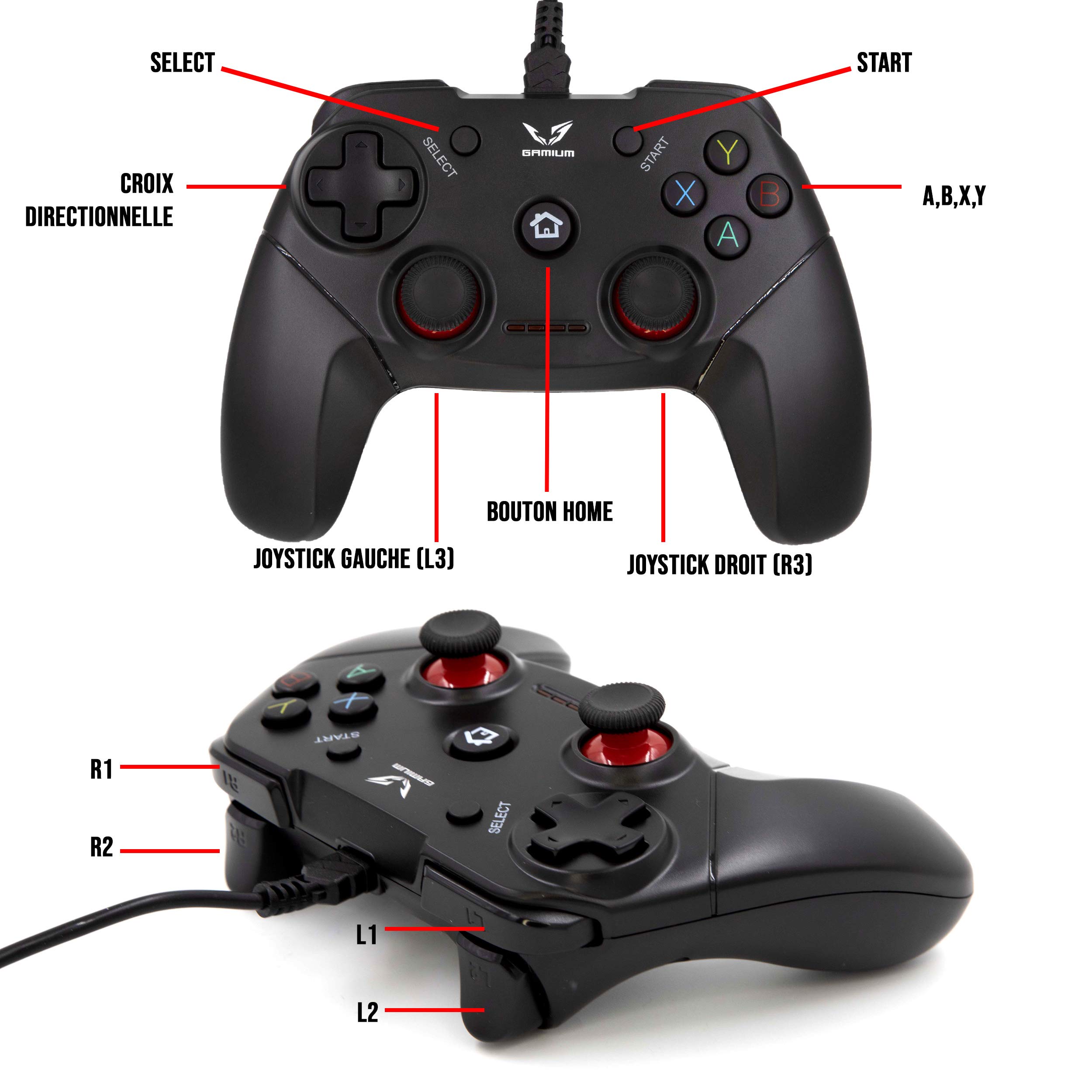 WE GAMIUM manette PS3 filaire USB câble 1,8 m 12 boutons