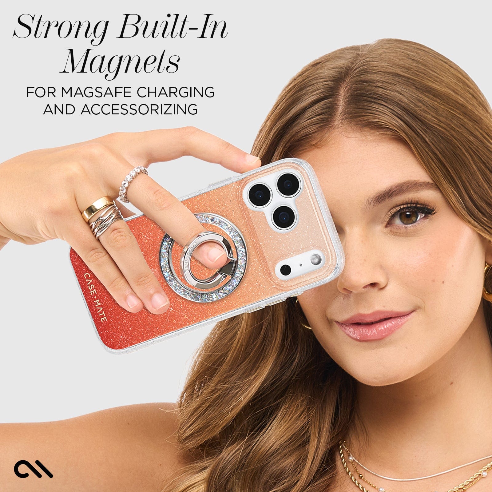 CASE-MATE coque iPhone 17 Pro Sheer Twinkle Orange Ombré MagSafe