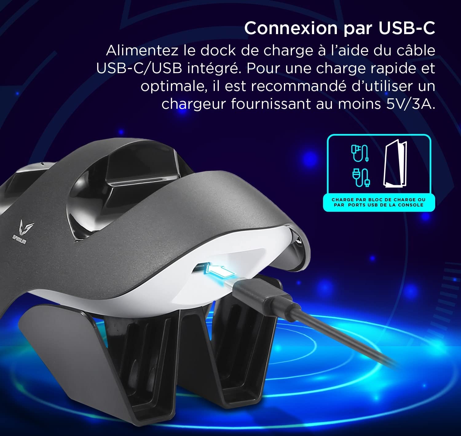 WE GAMIUM station de charge manettes PS5 double avec LED noire