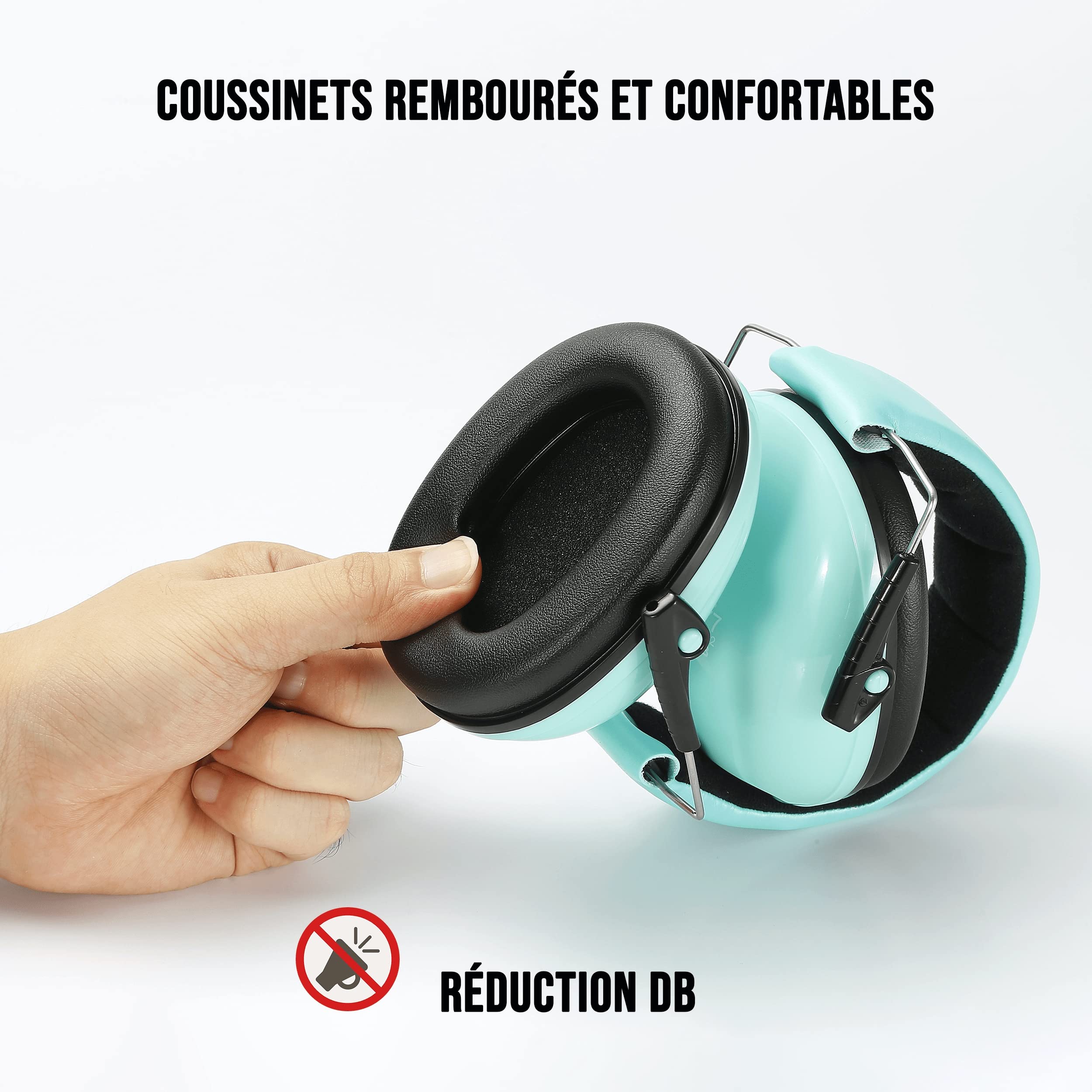 WE Audio casque anti-bruit enfant vert d’eau avec housse de transport