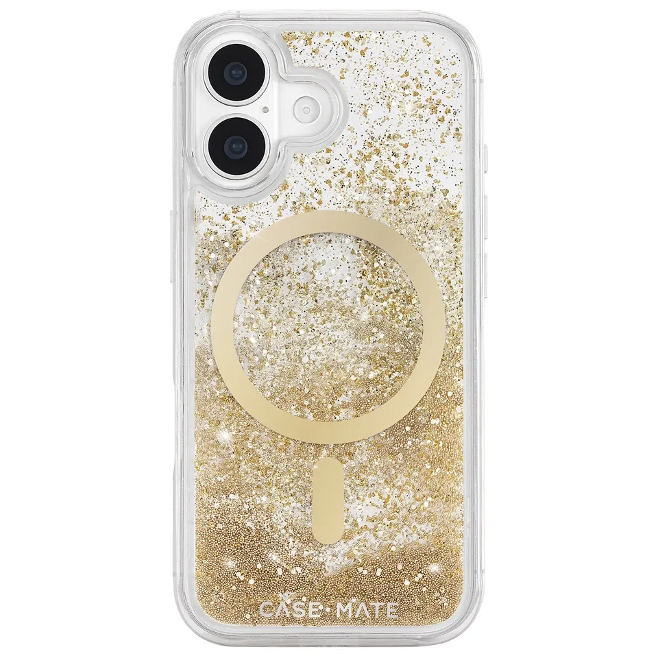 CASE-MATE Waterfall Gold MagSafe iPhone 17 coque dorée pailletée