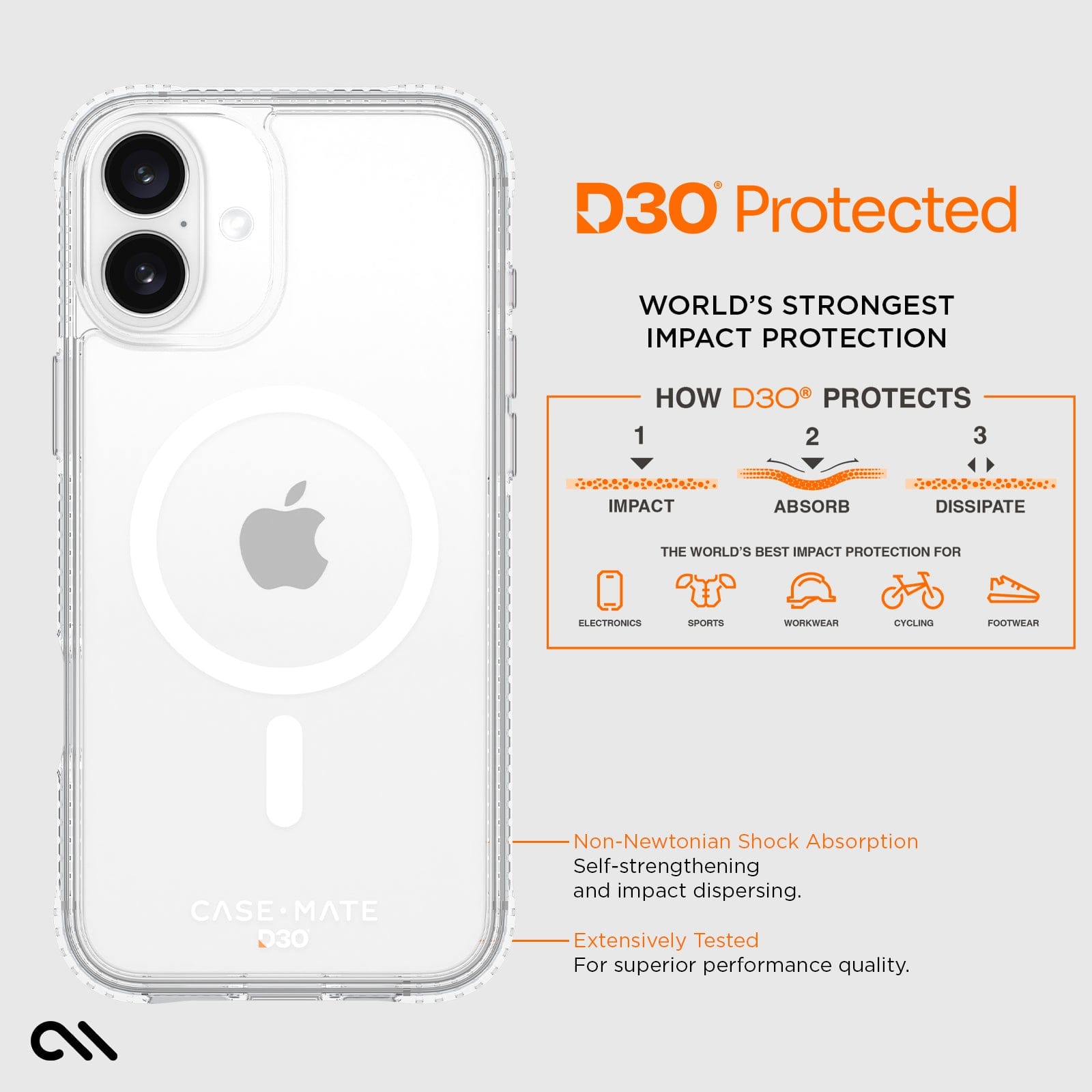 CASE-MATE Tough D3O Clear MagSafe coque iPhone 16 Plus transparente antichoc