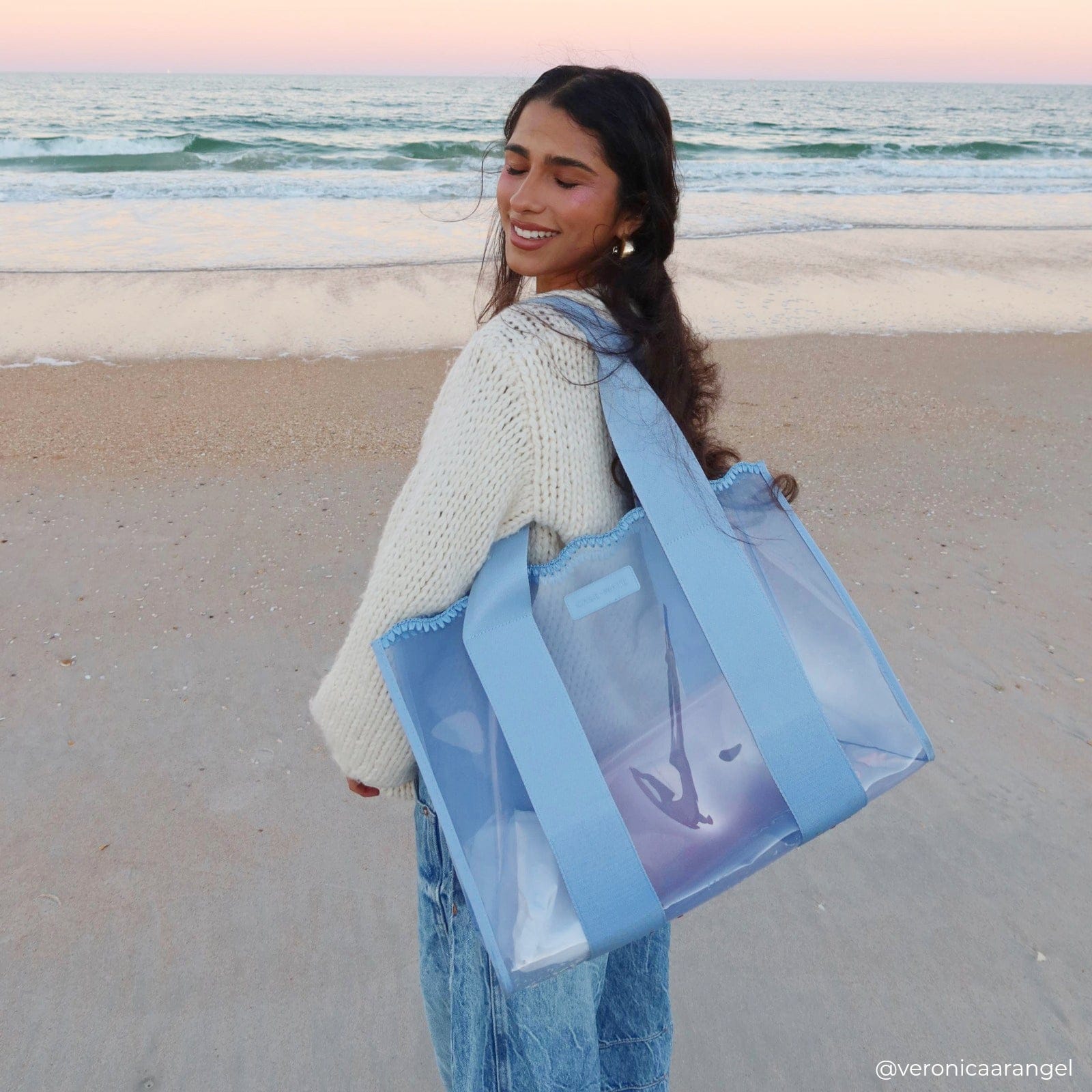 CASE-MATE Bundles The Tote Duo Cabana Stripe Bow & Carolina Blue Crochet Wave sacs cabas lot de 2